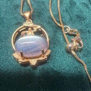 Elegant Gold and Blue moonstone Pendant Necklace